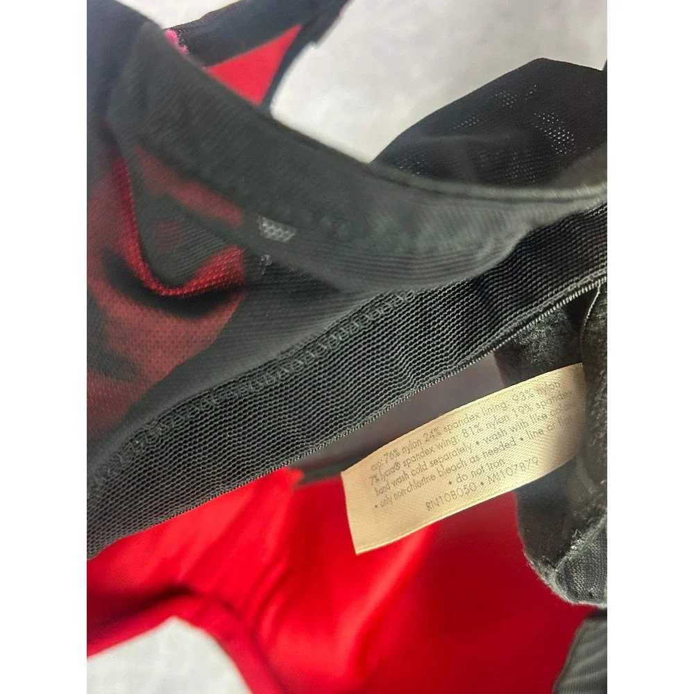 Cacique 40C Red Black‎ Satin Mesh Balconette Bra Underwire Padded